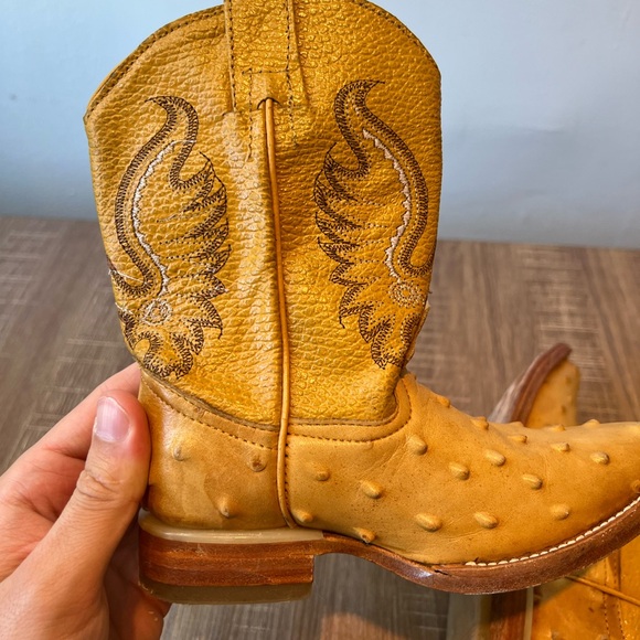 Carreta Kids Size 6 Brown Ostrich Print Cowboy Western Boots - Picture 6 of 8